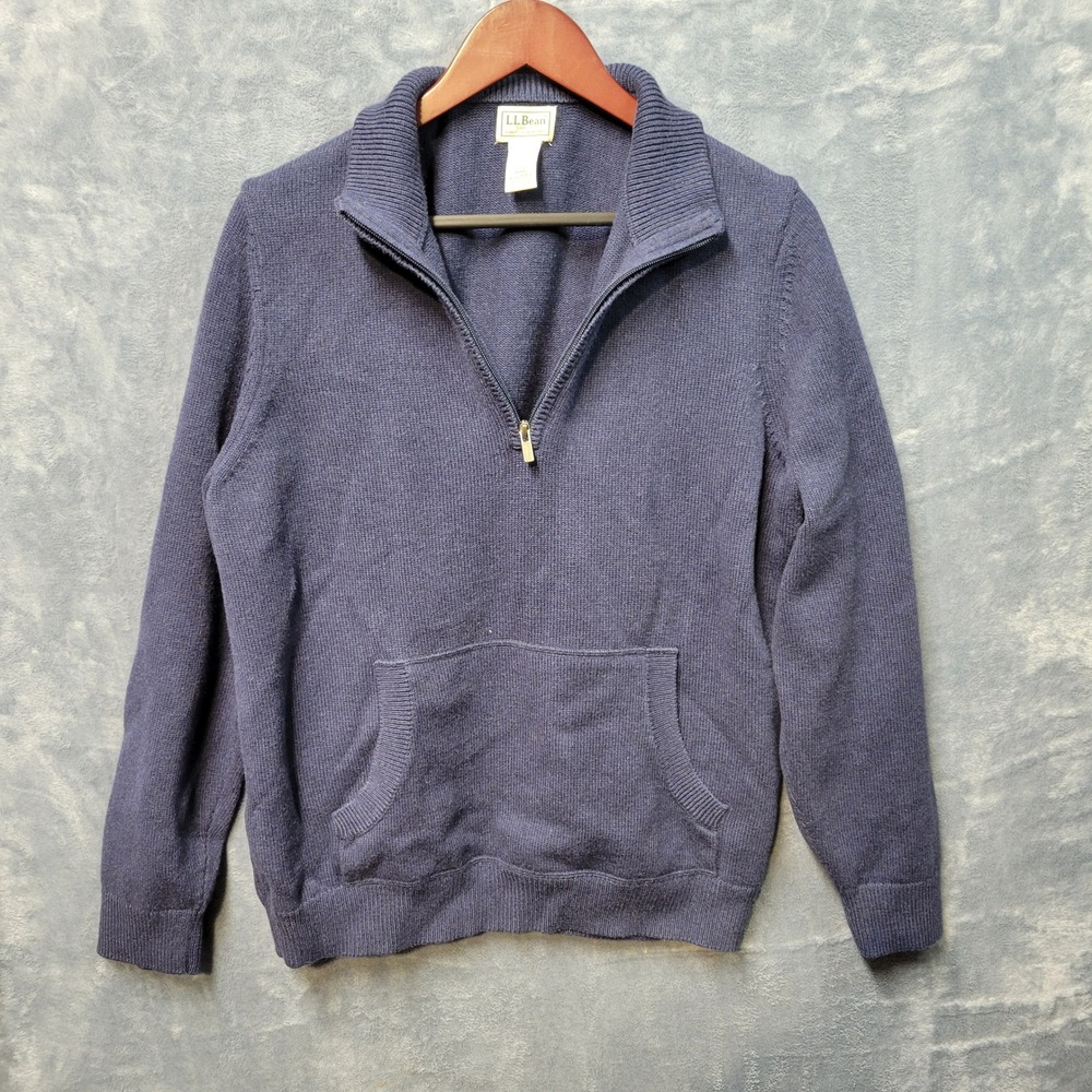 LL Bean Quarter Zip Sweater Mens Medium REG Cotton‎ Cashmere Pullover Navy Blue